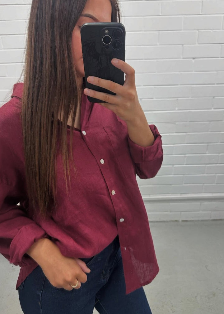 Millie Linen Shirt Wine