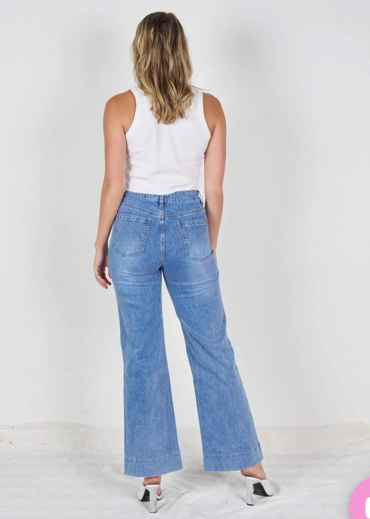 WAKEE Patch Pocket Wide Leg Jean Blue