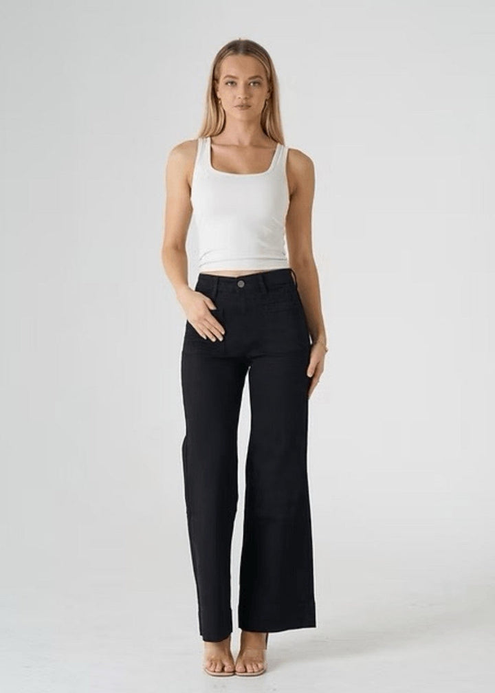 WAKEE Patch Pocket Wide Leg Jean Black