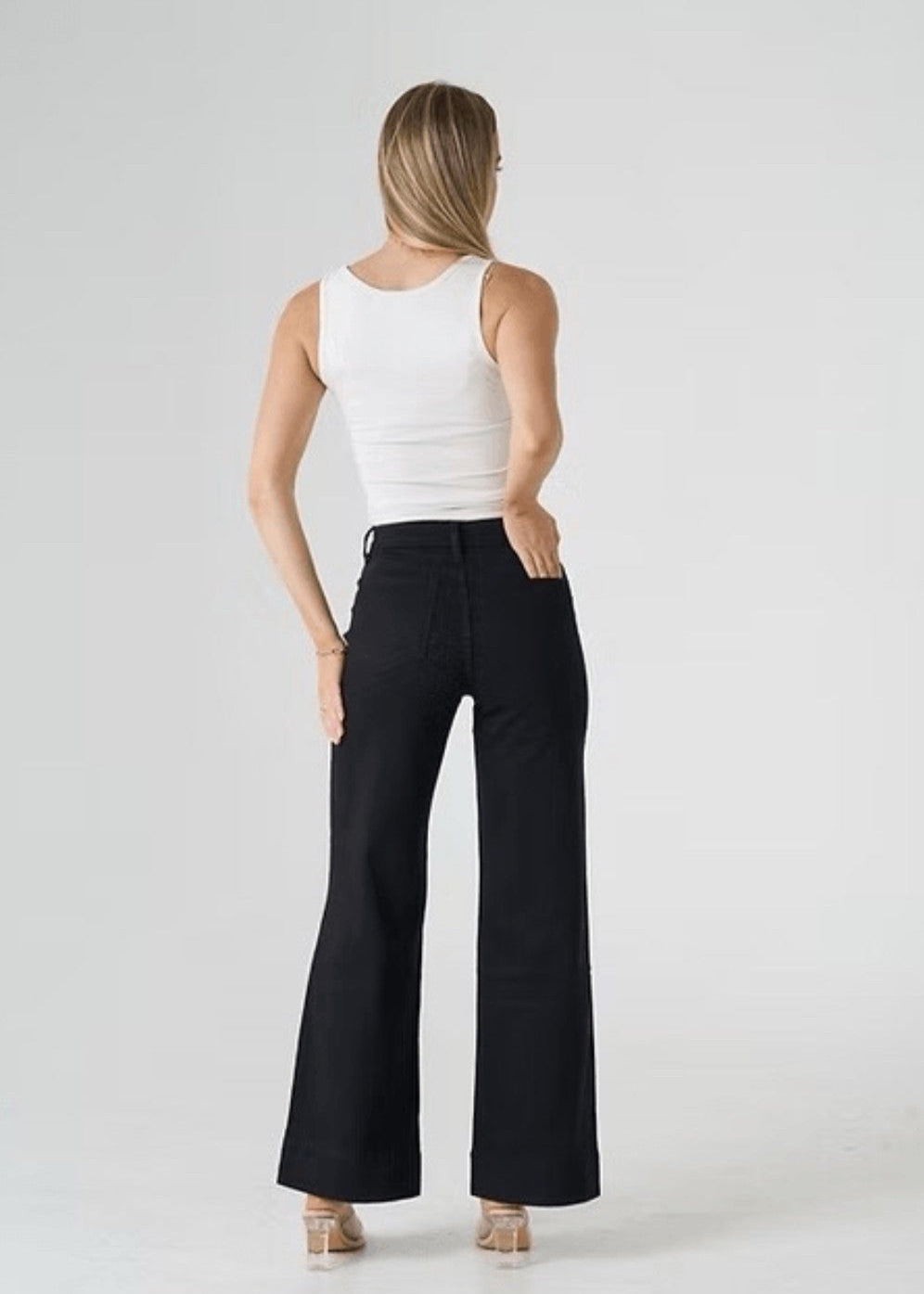 WAKEE Patch Pocket Wide Leg Jean Black