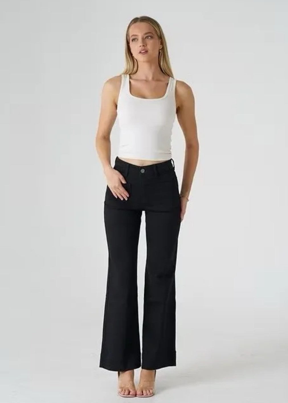 WAKEE Patch Pocket Wide Leg Jean Black