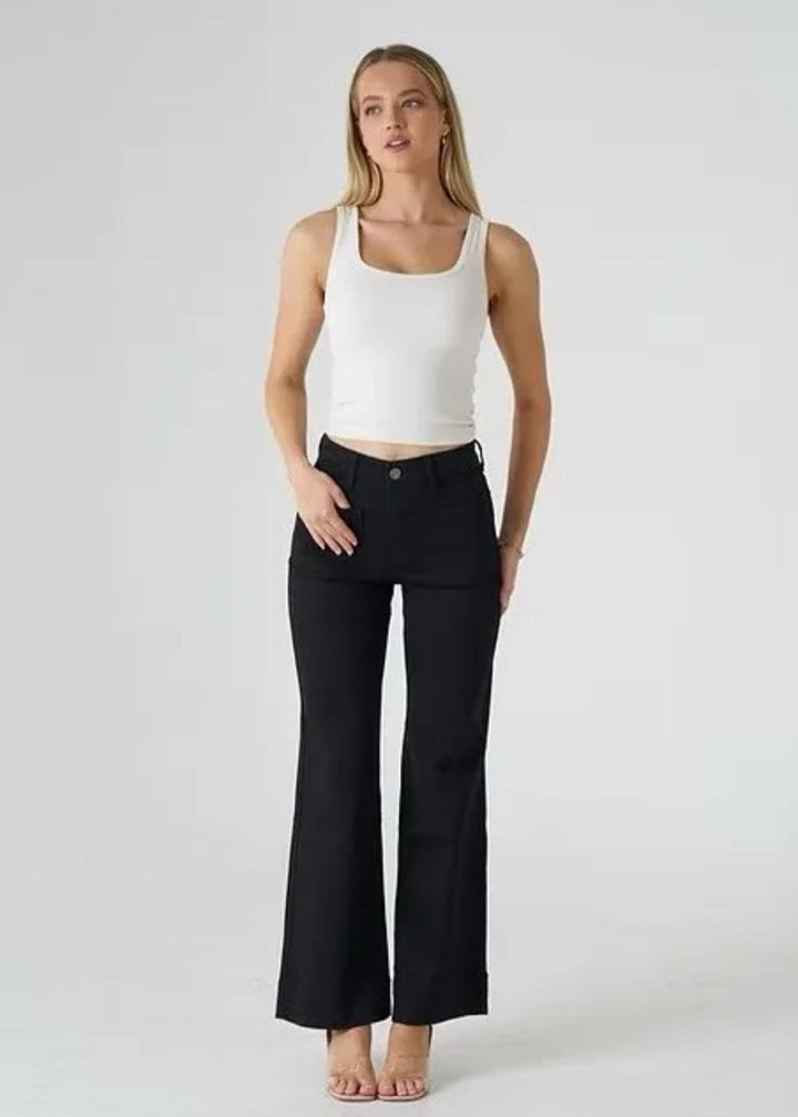 WAKEE Patch Pocket Wide Leg Jean Black