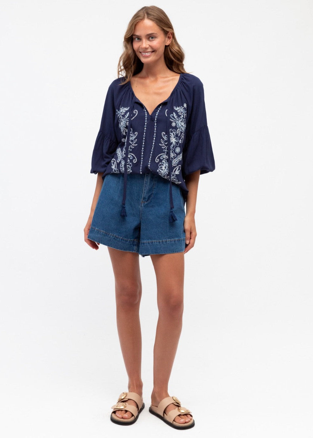 Amy Embroided Top Navy