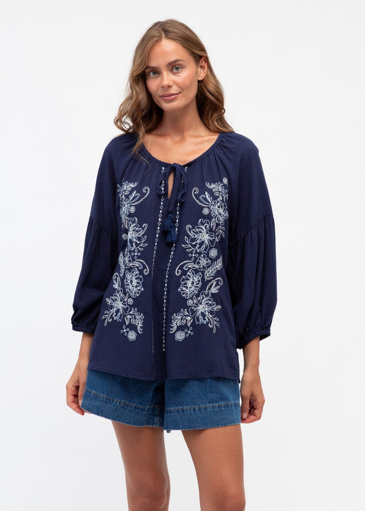 Amy Embroided Top Navy