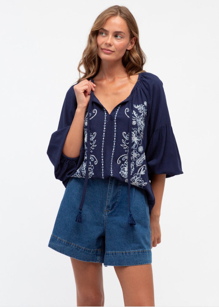 Amy Embroided Top Navy