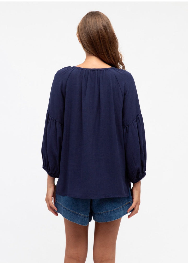 Amy Embroided Top Navy