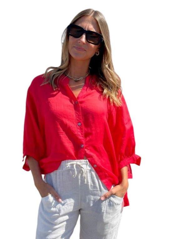 Jemma Linen Blouse Red