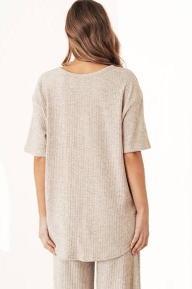 Emmie Ribbed Slouch Top Beige