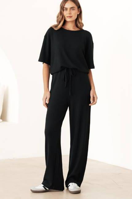 Emmie Ribbed Slouch Pant Black