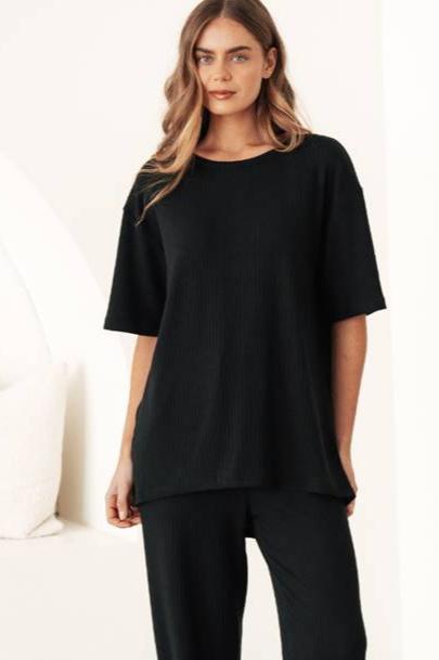 Emmie Ribbed Slouch Top Black