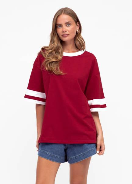 Sorority Oversized Boyfriend Tee Wine