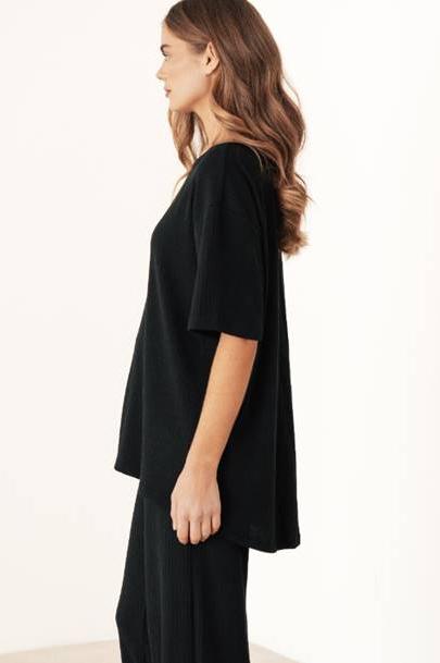 Emmie Ribbed Slouch Top Black