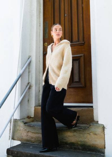 Aria Two Way Zipper Knit Cardigan Beige