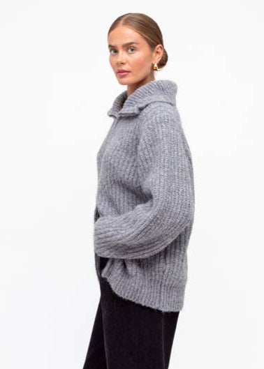 Aria Two Way Zipper Knit Cardigan Grey