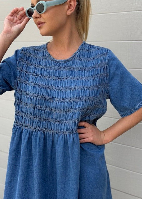 All Rouched Up Dress Mid Blue