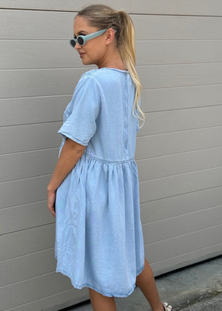 All Rouched Up Smock Dress Light Blue