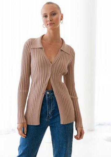 Johnny Collared Knit Top Mocha