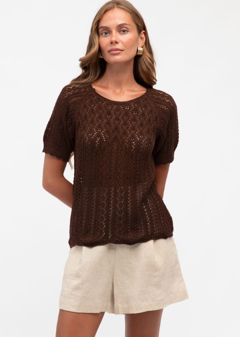 Jasmina Crochet Knit Tee Chocolate