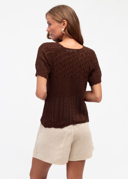 Jasmina Crochet Knit Tee Chocolate