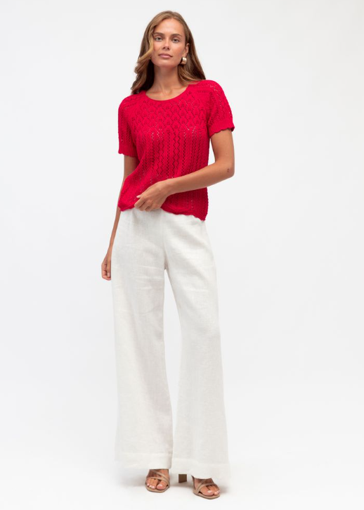 Jasmina Crochet Knit Tee Raspberry