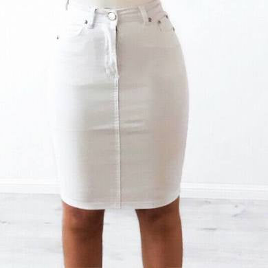 Wakee White Denim Midi Skirt