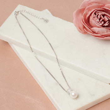 Fine - Silver Crystal & Pearl Necklace