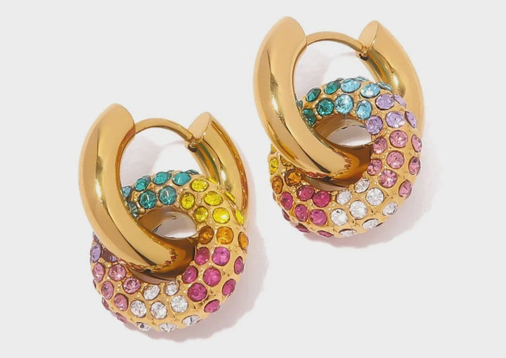 Boho & Mala Stainless Steel Gold Plated Multi Stone Hoop Earrings
