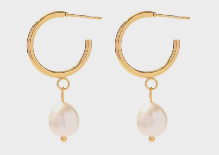 Boho & Mala Pearl Stainless Steel Gold Plated Hoop Earrings