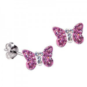 SS Pink Crystal Butterfly Studs