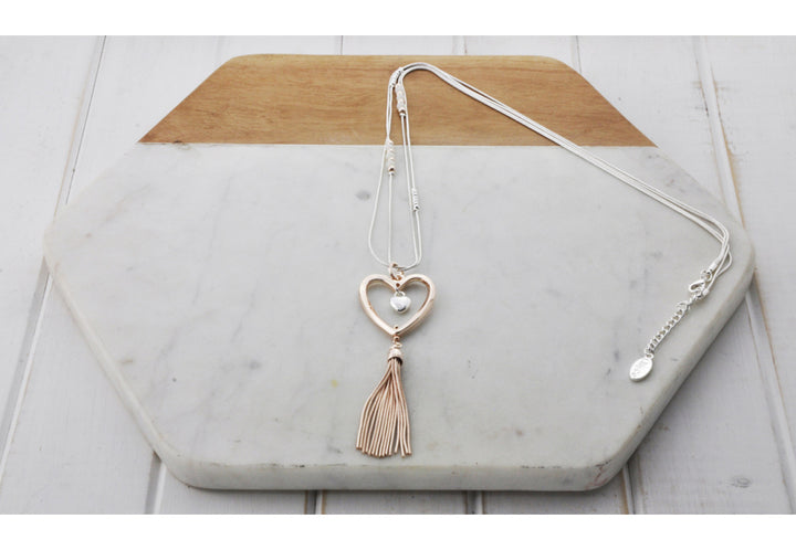 LillyCo Heart Tassel Necklace