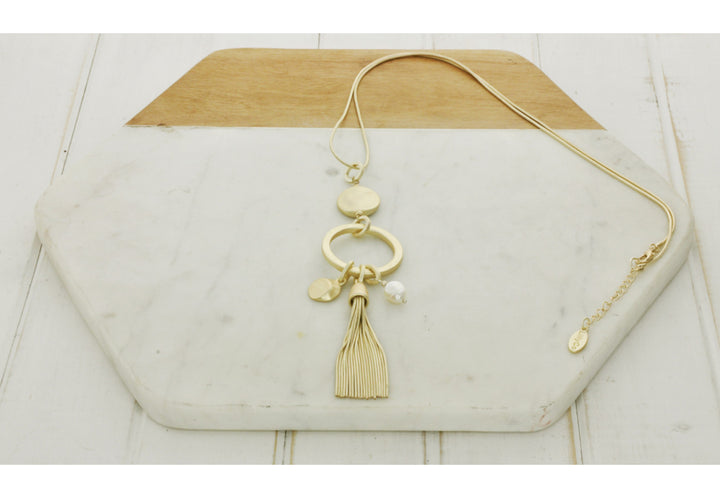 LillyCo Ring/Disc/Tassel Necklace