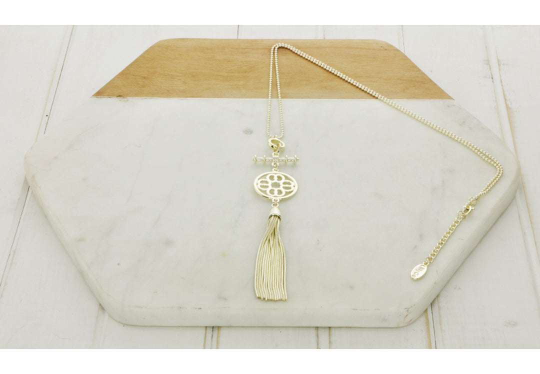 LillyCo Cut Out Pendant Tassel Necklace
