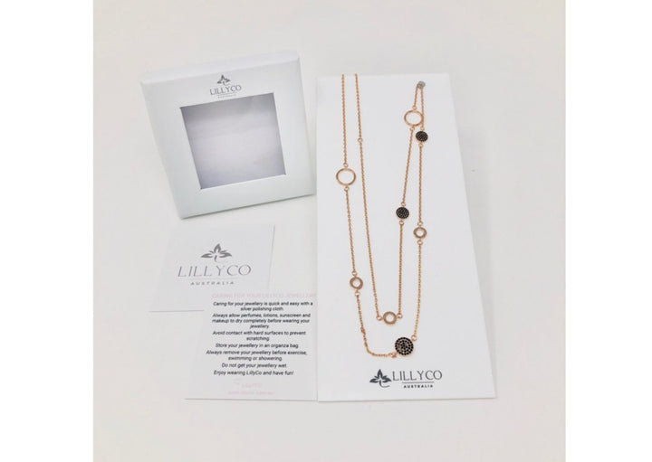 LillyCo Fine Long Disc & Ring Necklace