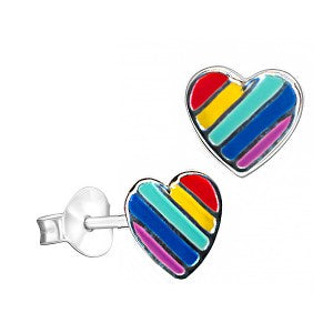 SS Enamel Rainbow Heart Earrings