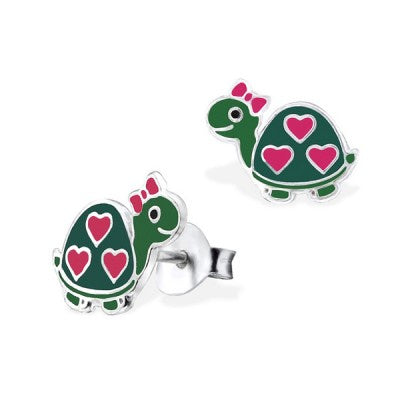 S/S Enamel Turtle With Heart Studs