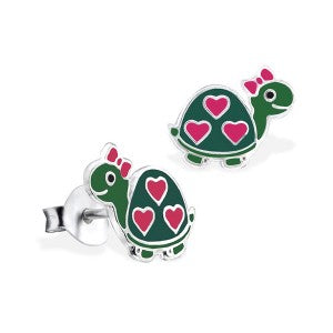 S/S Enamel Turtle With Heart Studs