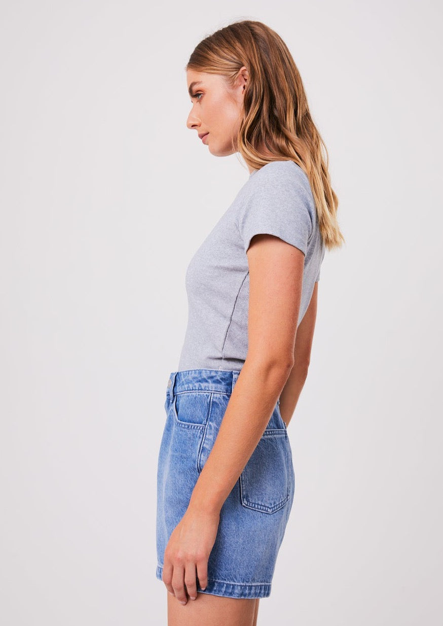 Replay Hemp Ribbed Tee - Grey Marle