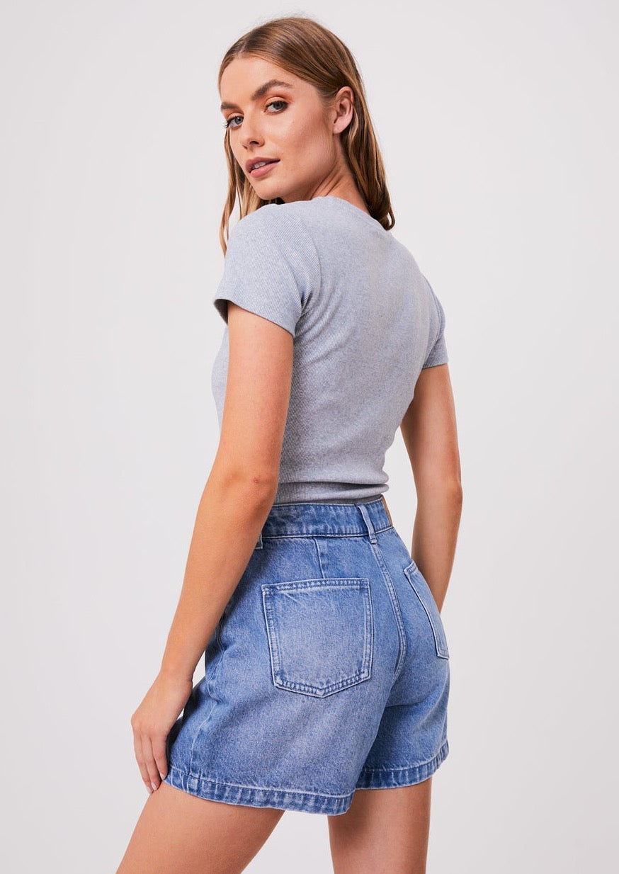 Replay Hemp Ribbed Tee - Grey Marle
