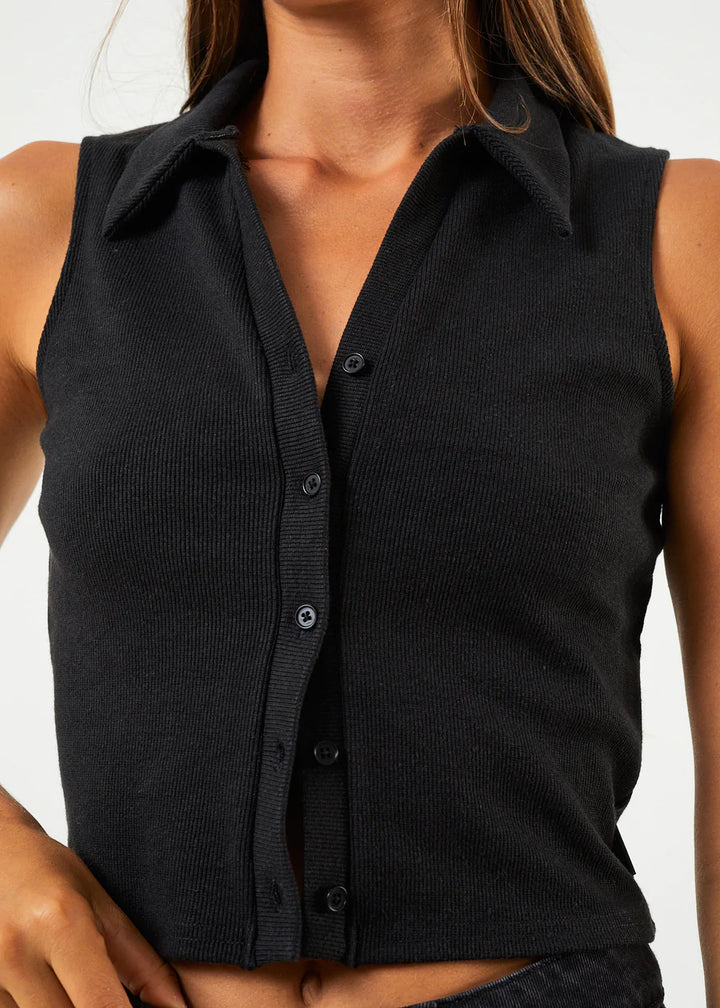 AFENDS Eliza Hemp Ribbed Sleeveless Shirt - Black