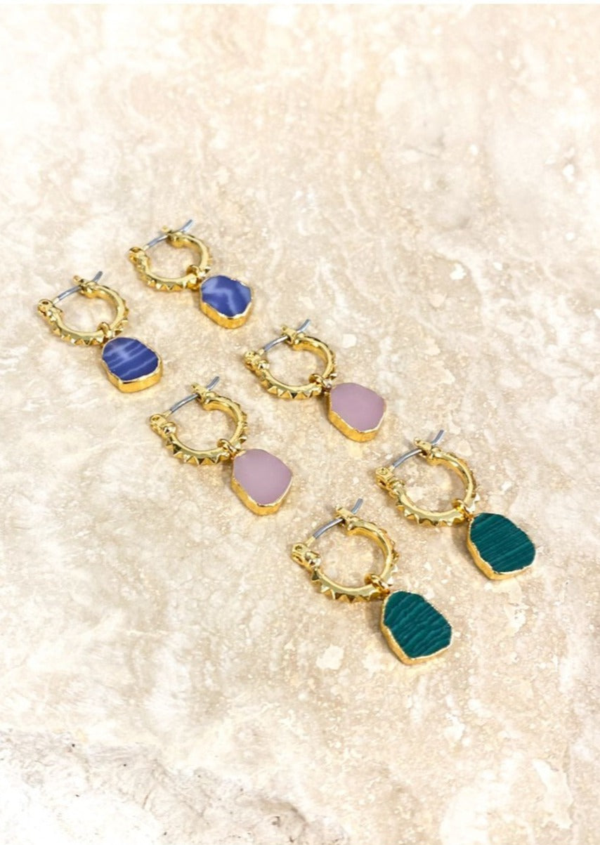 Airin Stone Gold Plated Earrings Blue