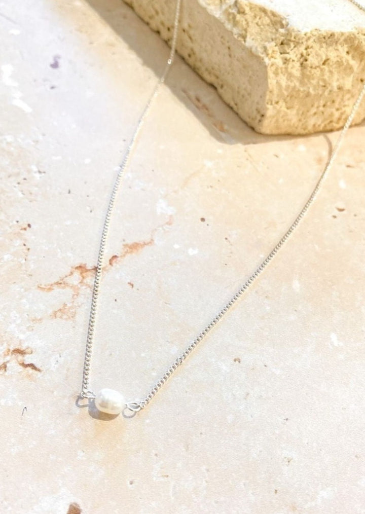 Single Pearl Silver Necklace