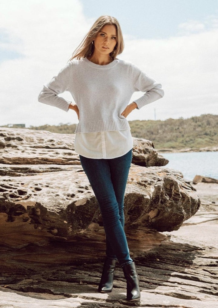 Twofer Knit Top  Grey