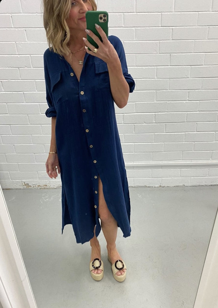 Piper Navy Shirt Dress