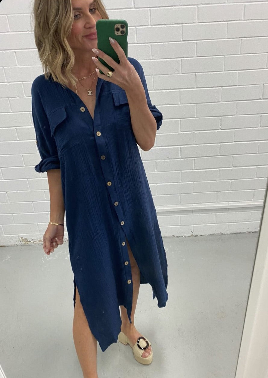 Piper Navy Shirt Dress