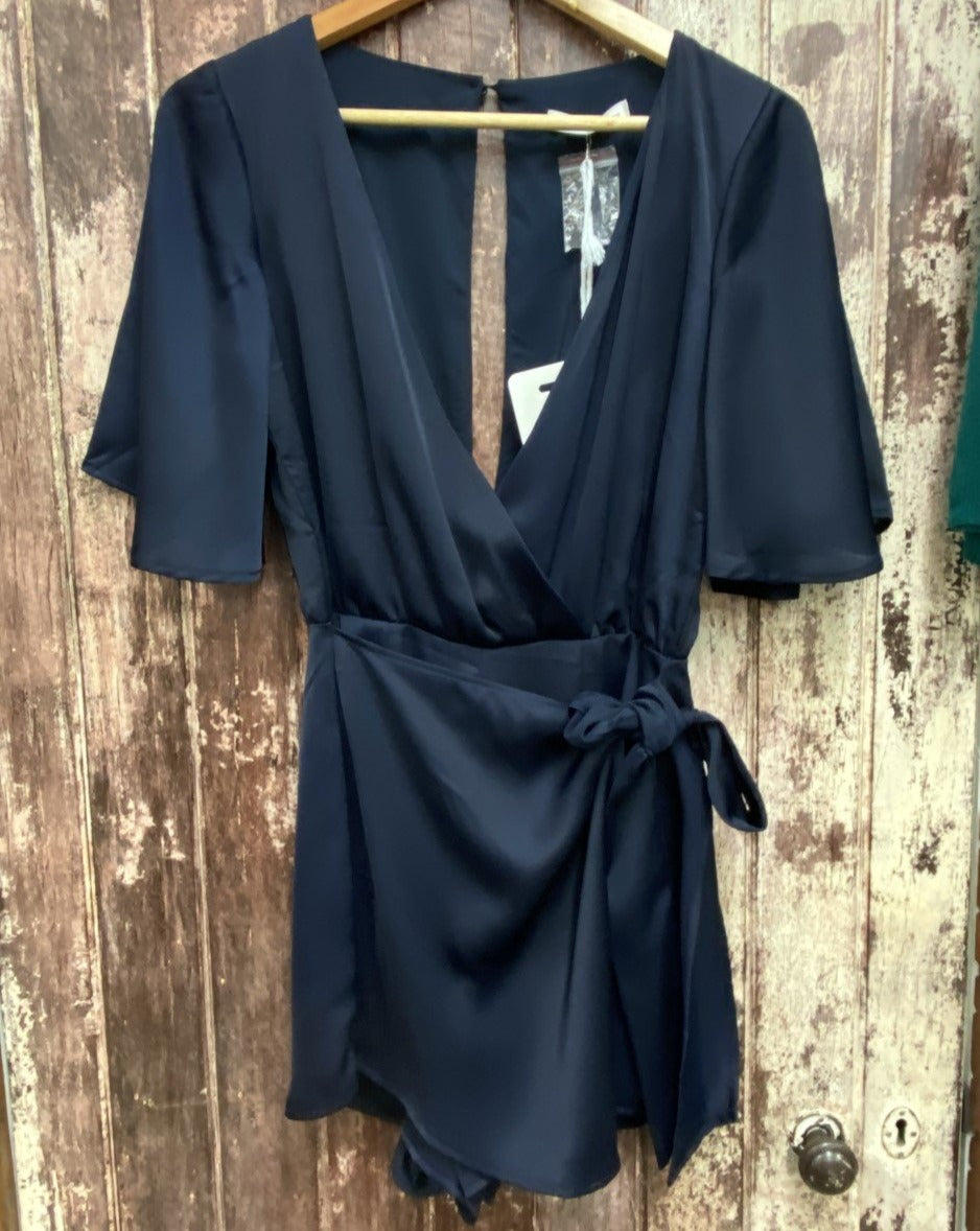 Here Comes The Sun Navy Satin Playsuit