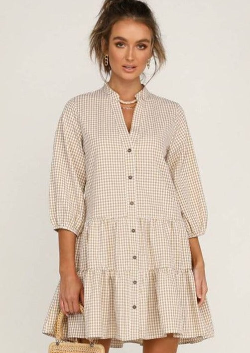 Gingham Gal Dress Beige